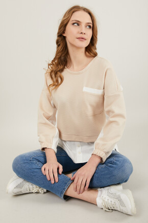 Twenty3 Kadın Kapitone Cepli Gömlek Detaylı Bisiklet Yaka Uzun Kollu Sweatshirt