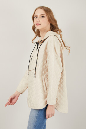 Twenty3 Kadın Kapüşonlu Yarım Fermuarlı Cepli Kapak Detaylı Kapitone Oversize Sweatshirt