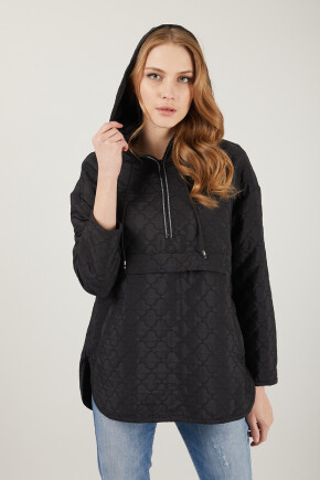 Twenty3 Kadın Kapüşonlu Yarım Fermuarlı Cepli Kapak Detaylı Kapitone Oversize Sweatshirt