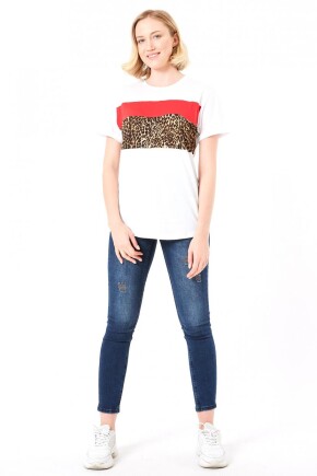Twenty3 Kadın Önü Parçalı ve Baskılı Basic T-shirt 