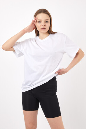 Twenty3 Kadın Sıfır Yaka Basic Düz Oversize T-Shirt 