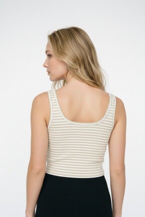 Kadın U Yaka Çizgili Pamuklu Ribana Atlet