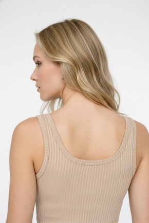 Kadın U Yaka Esnek Ribana Basic Atlet