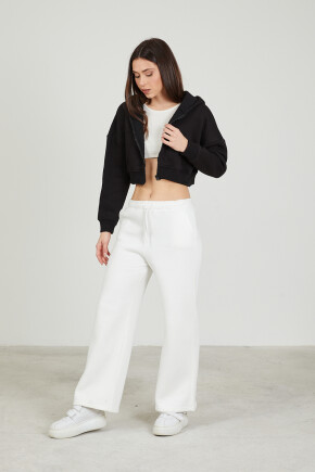 Twenty3 Kadın Basic Fermuarlı Kapüşonlu Crop Kalın İçi Polarlı Örme Sweatshirt