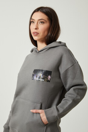 Twenty3 Kadın Kapüşonlu Kanguru Cepli 3 İplik Şardonlu Kalın Sweatshirt