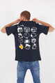 Twenty3 Erkek Basic Oversize Sıfır Yaka Önü ve Arkası Baskılı T-Shirt