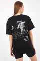 Twenty3 Kadın Sıfır Yaka Basic Uzay Baskılı Oversize T-Shirt 