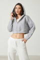 Twenty3 Kadın Basic Fermuarlı Kapüşonlu Crop Kalın İçi Polarlı Örme Sweatshirt