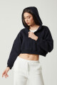 Twenty3 Kadın Basic Fermuarlı Kapüşonlu Crop Kalın İçi Polarlı Örme Sweatshirt